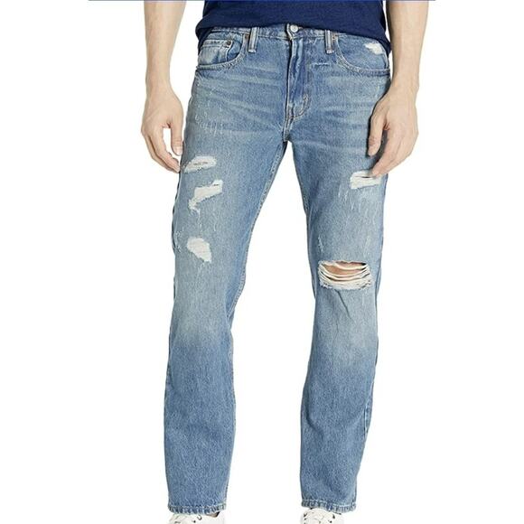 Levi's Other - Levis 502 Jeans Mens 32 X30 Blue Distressed Regular Taper Zipper Fly Light Wash